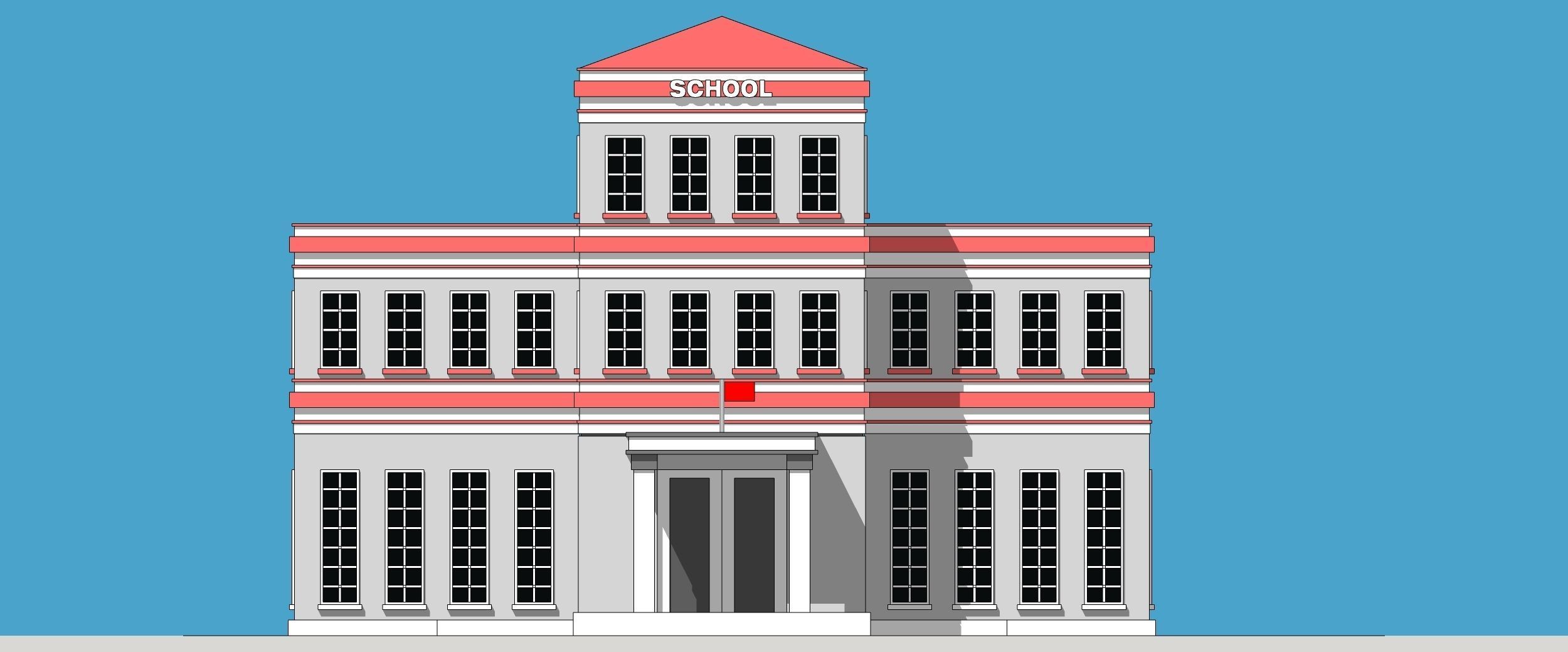 School building Low-poly 3D model_2