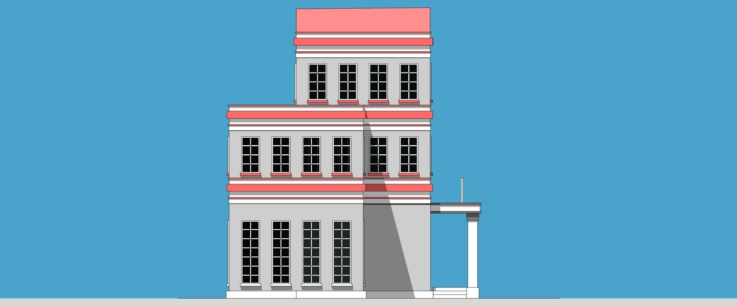 School building Low-poly 3D model_3