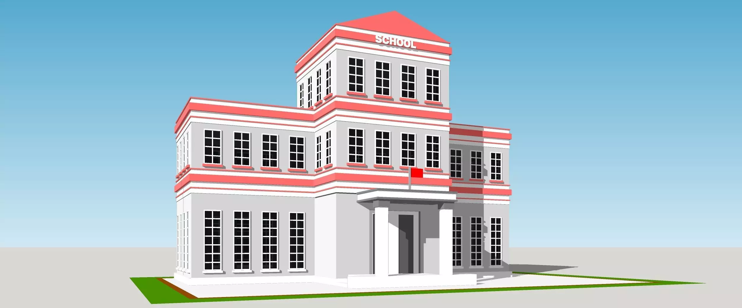 School building Low-poly 3D model_0