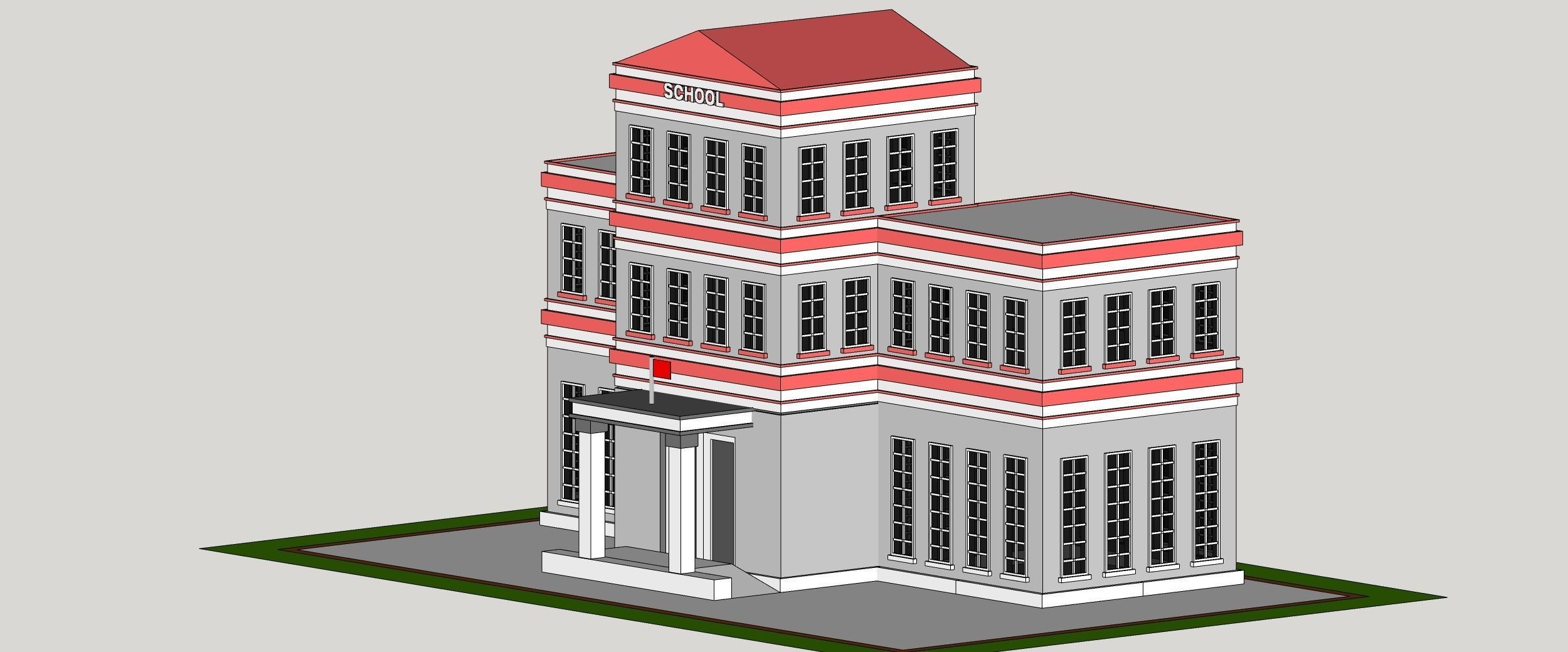 School building Low-poly 3D model_12