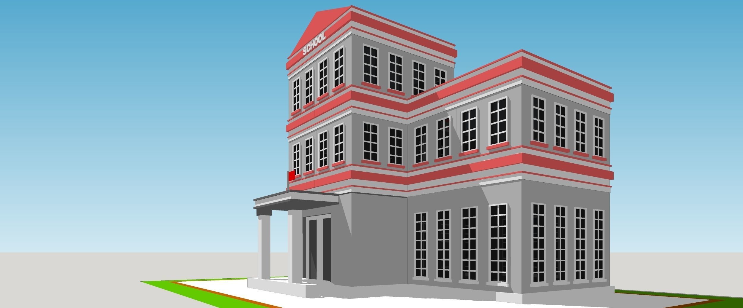 School building Low-poly 3D model_5