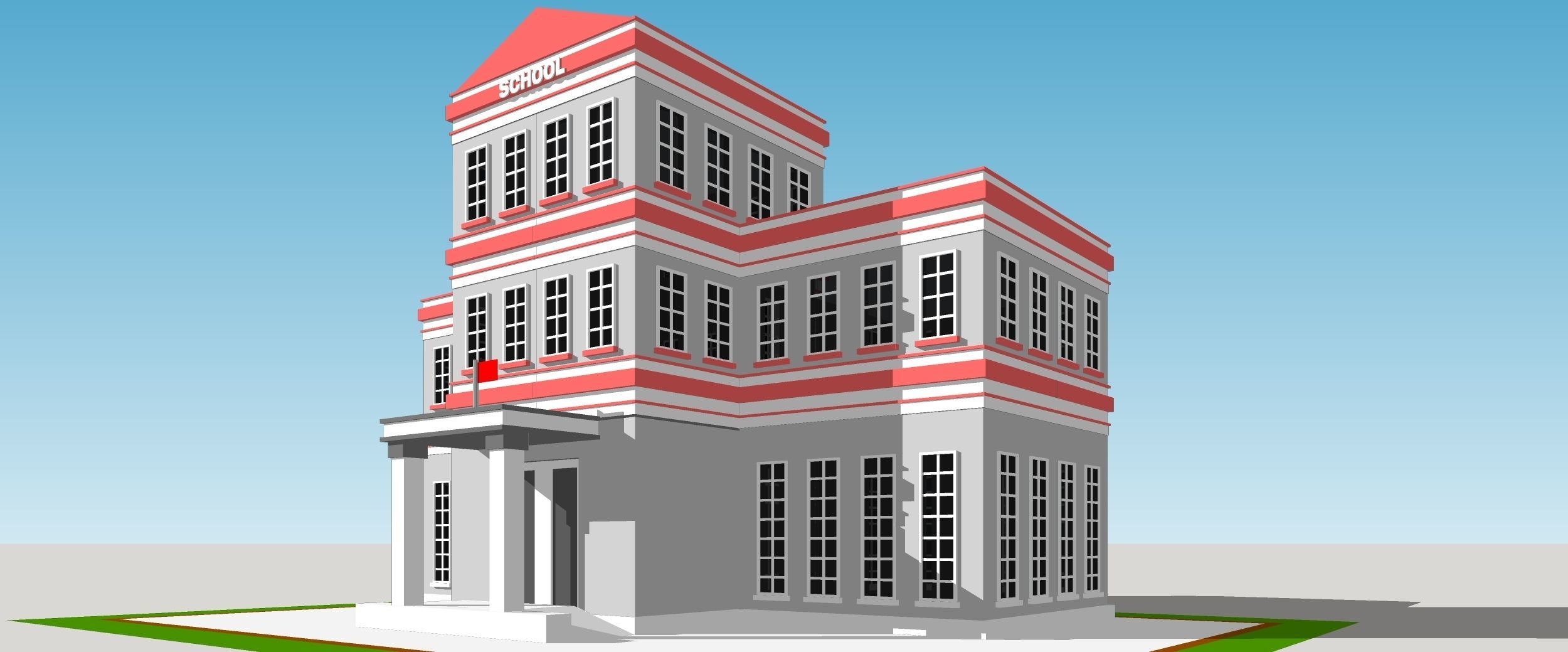 School building Low-poly 3D model_1