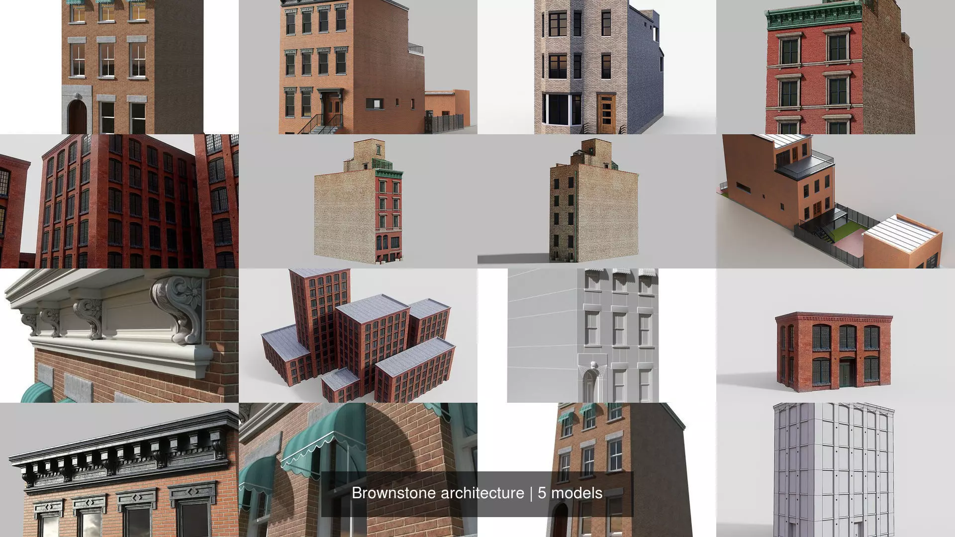 Brownstone architecture 3D Model Collection_0