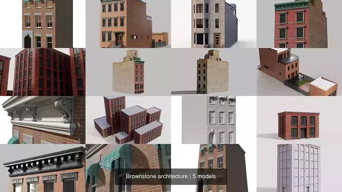 Brownstone architecture 3D Model Collection