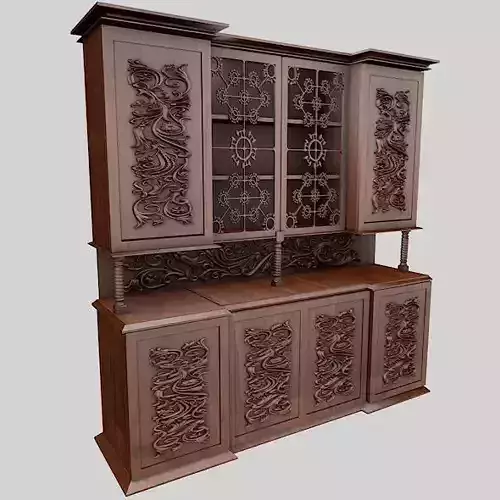 Buffet wooden hutch with ornate carvings