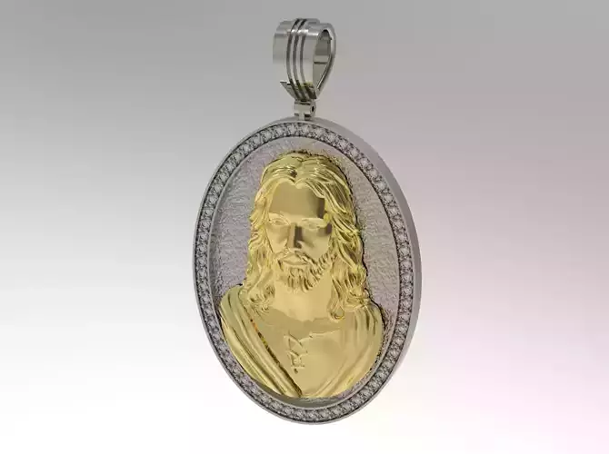 Pendant 3D print model jesus in gold and silver