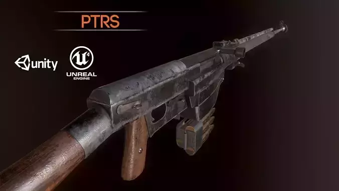 PTRS-41 ussr ww2 anti-tank rifle pbr Low-poly 3D model