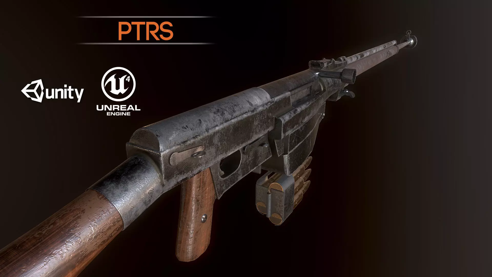PTRS-41 ussr ww2 anti-tank rifle pbr Low-poly 3D model_0