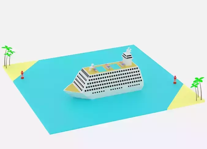 Lowpoly Cartoon Cruise Ship