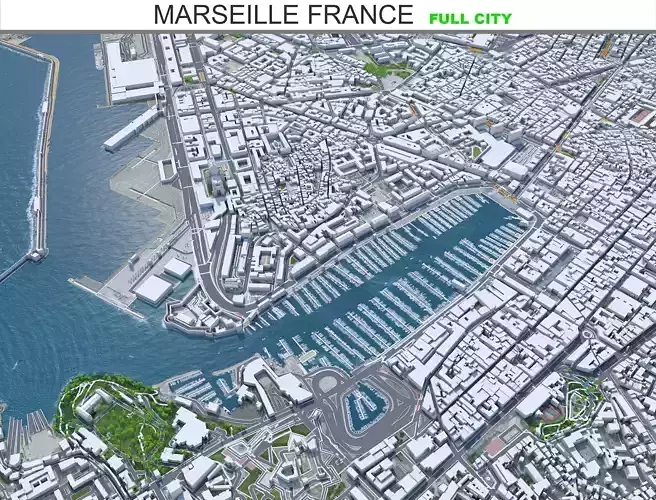 Marseille City France Low-poly 3D model
