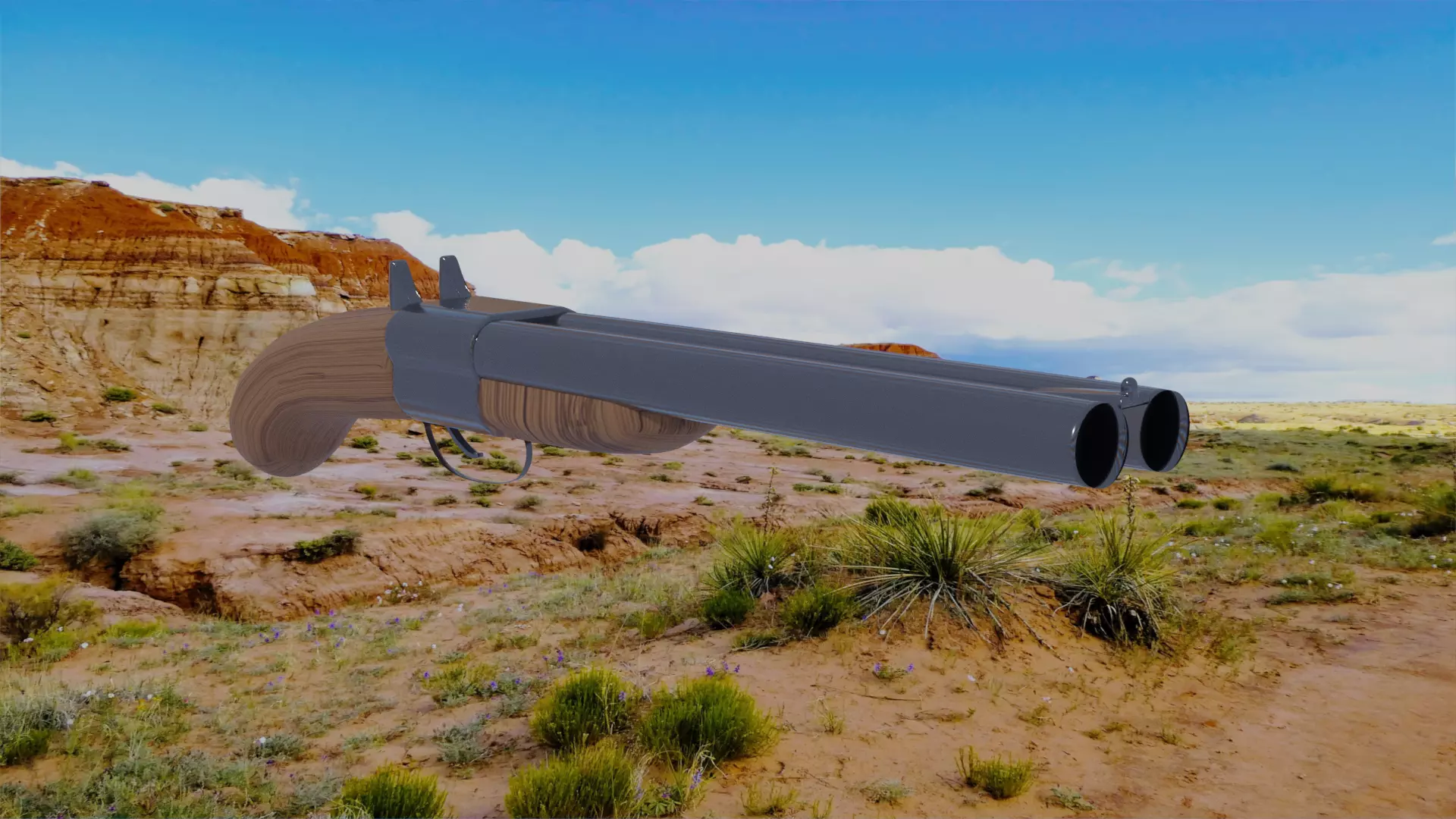 shotgun revolver in desert Free 3D model