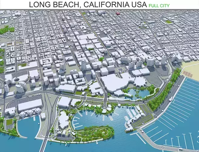 Long Beach California USA 50km Low-poly 3D model