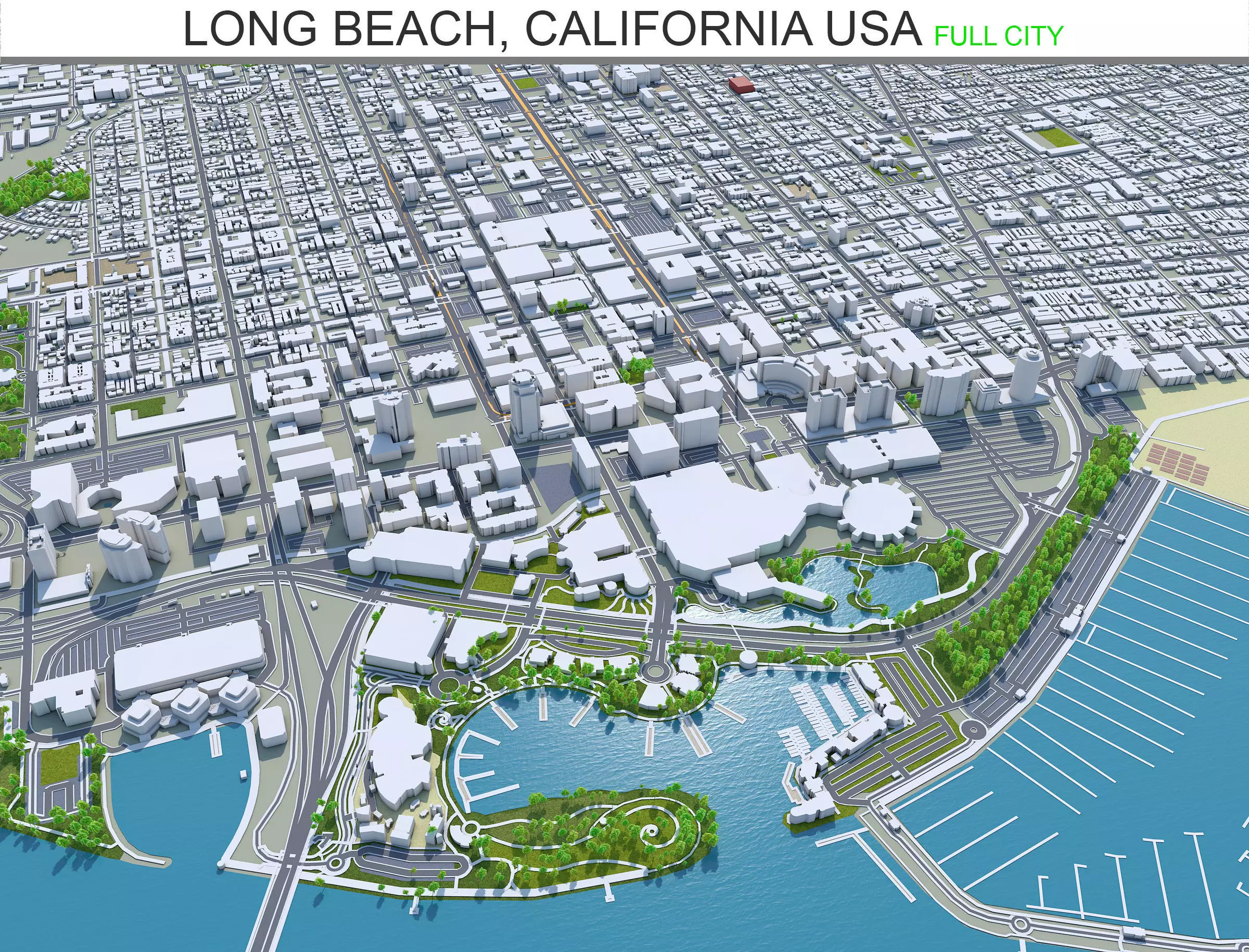 Long Beach California USA 50km Low-poly 3D model