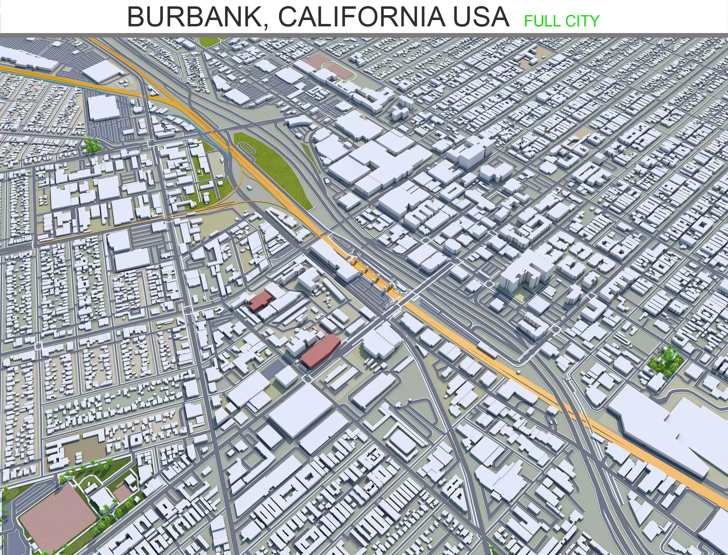 Burbank City California USA 30km Low-poly 3D model_0