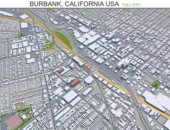 Burbank City California USA 30km Low-poly 3D model