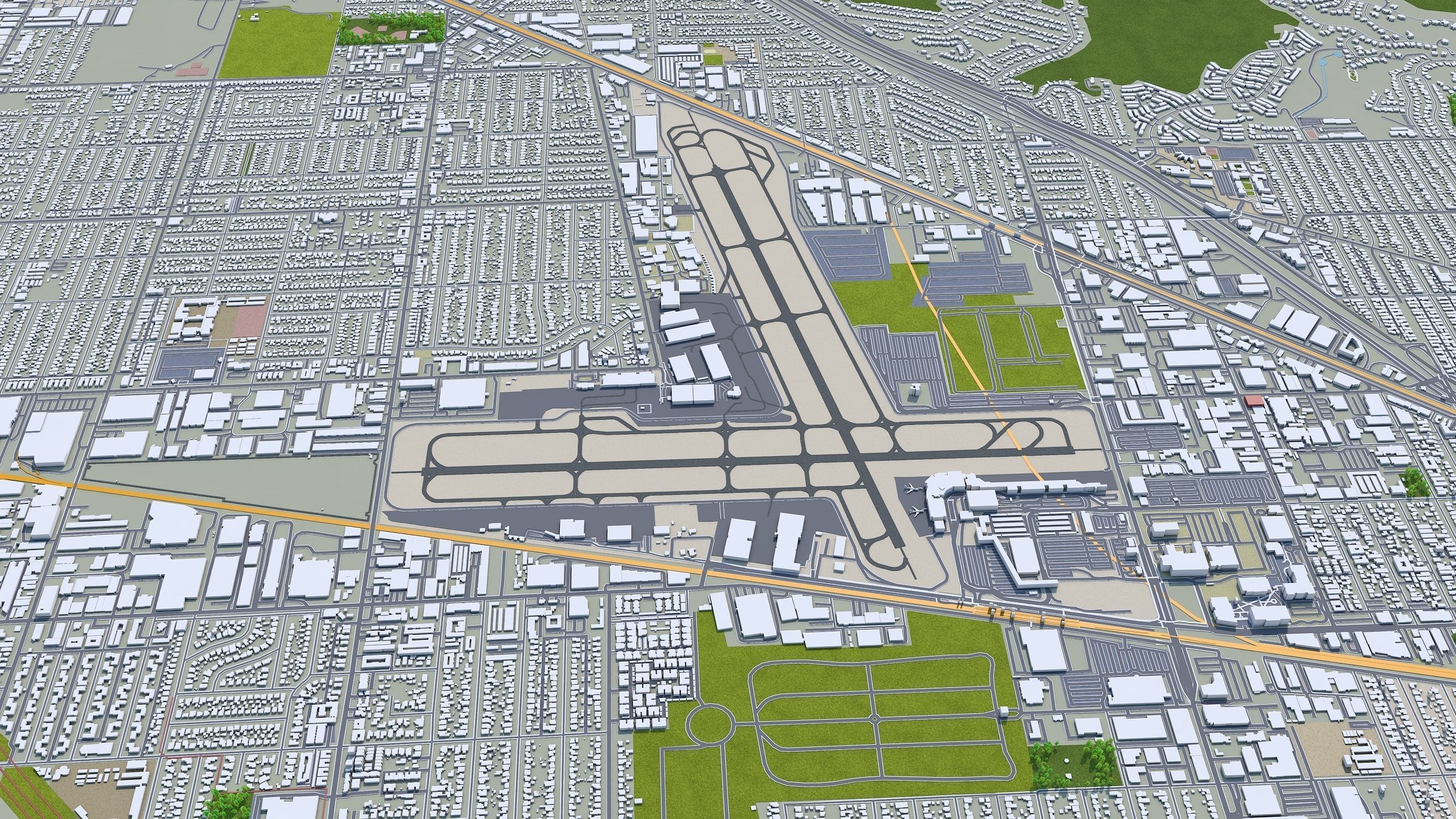Burbank City California USA 30km Low-poly 3D model_5