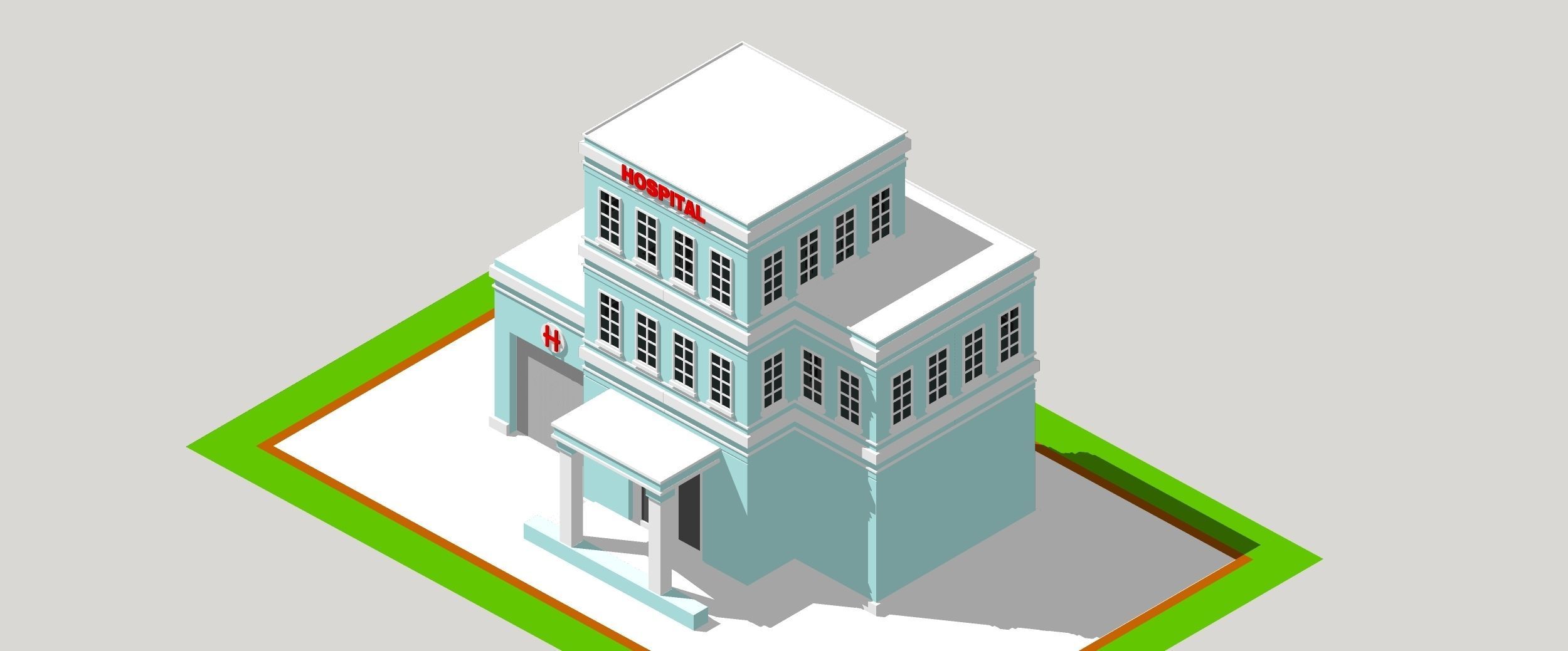 Hospital building Low-poly 3D model_4