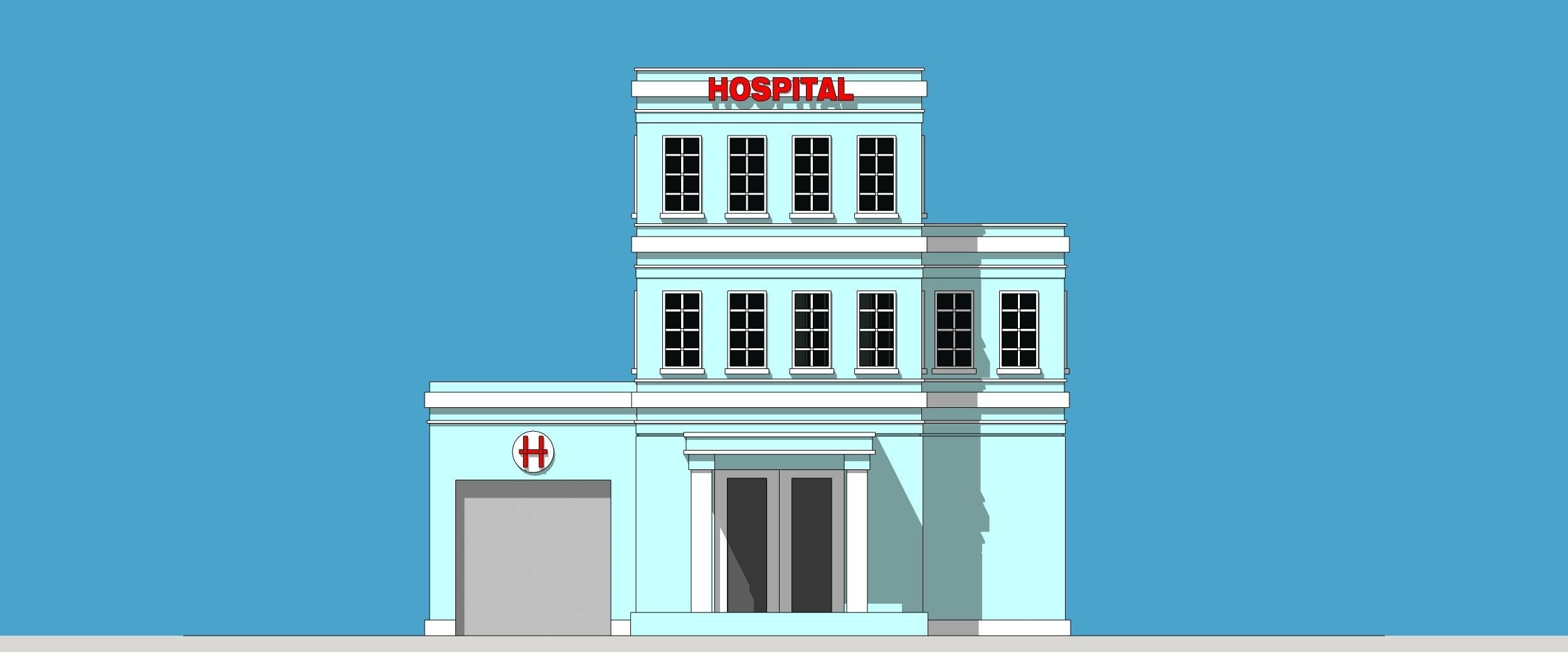 Hospital building Low-poly 3D model_3