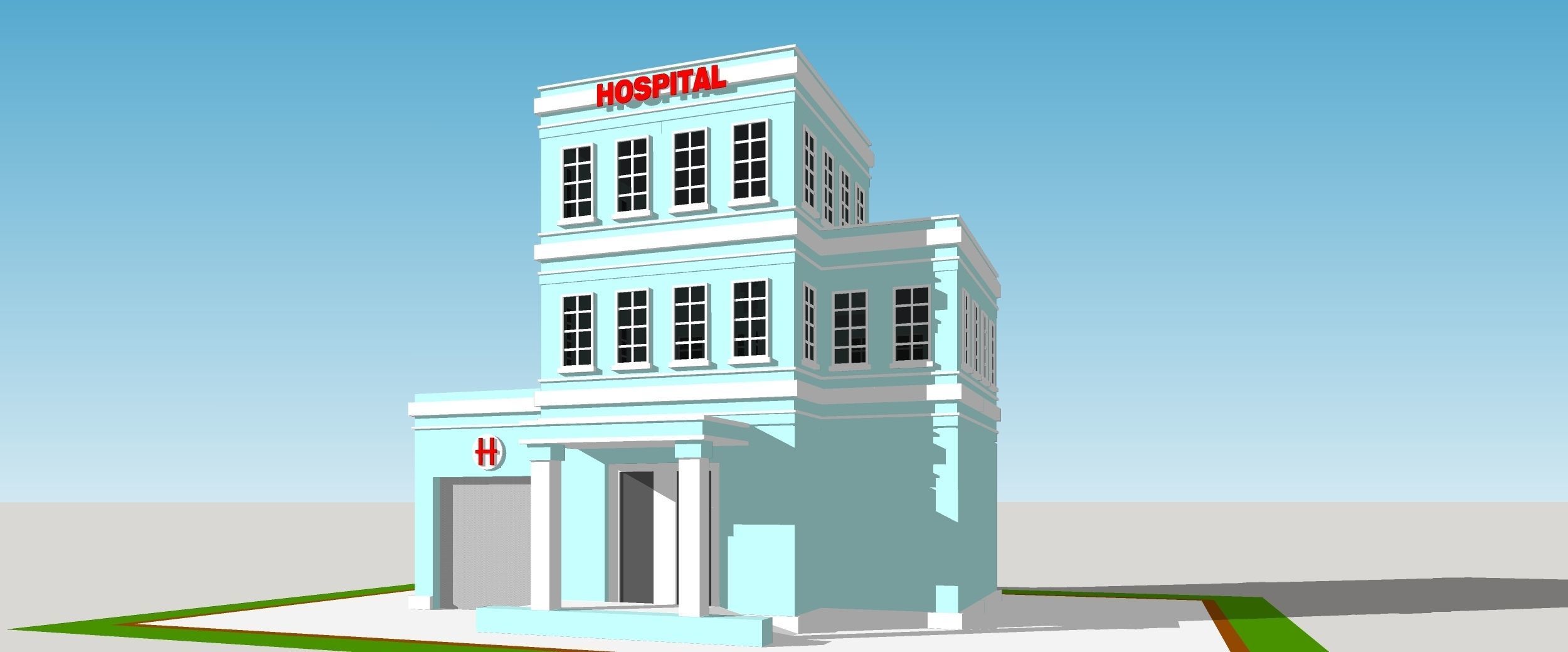 Hospital building Low-poly 3D model_1