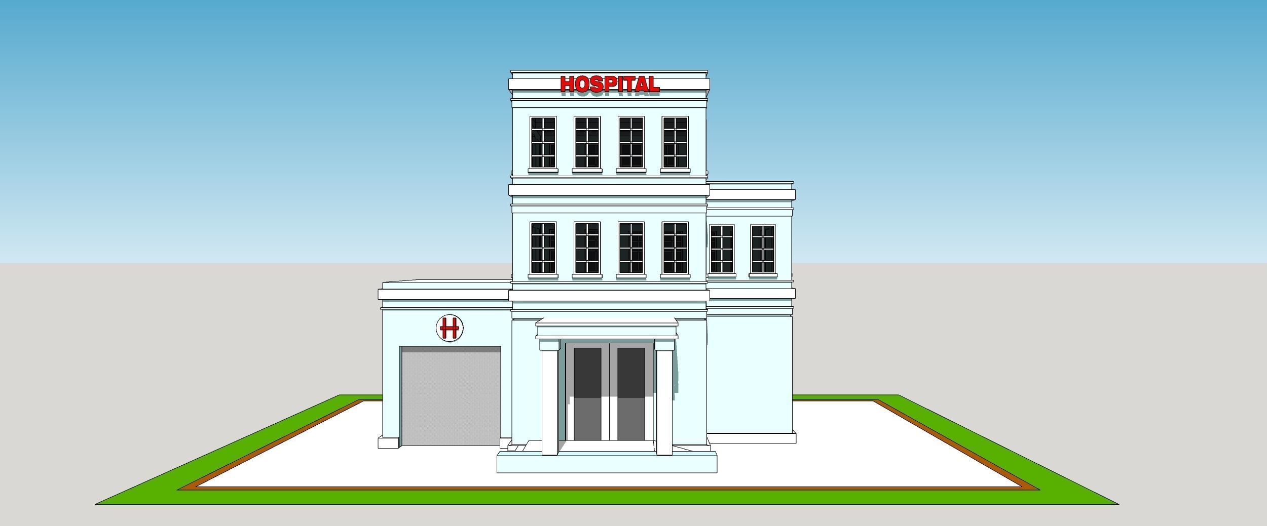 Hospital building Low-poly 3D model_11