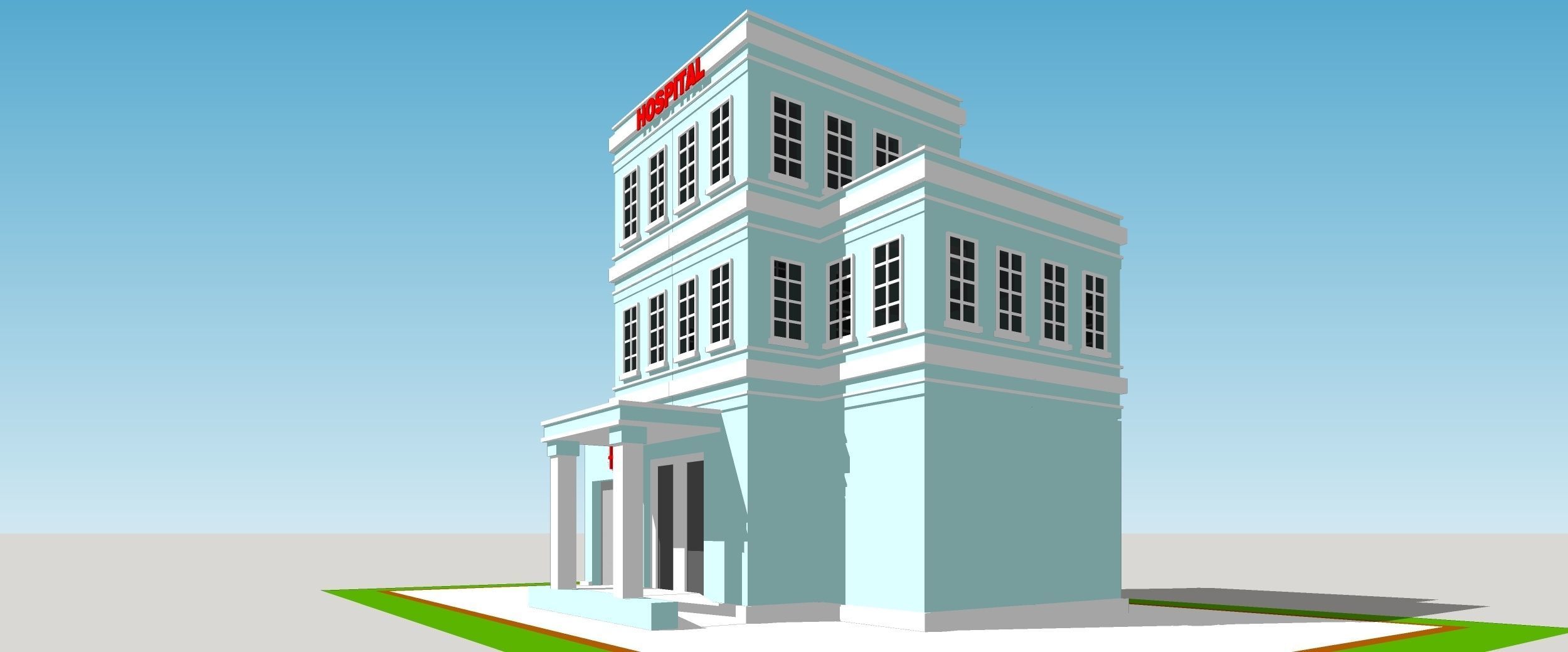 Hospital building Low-poly 3D model_5