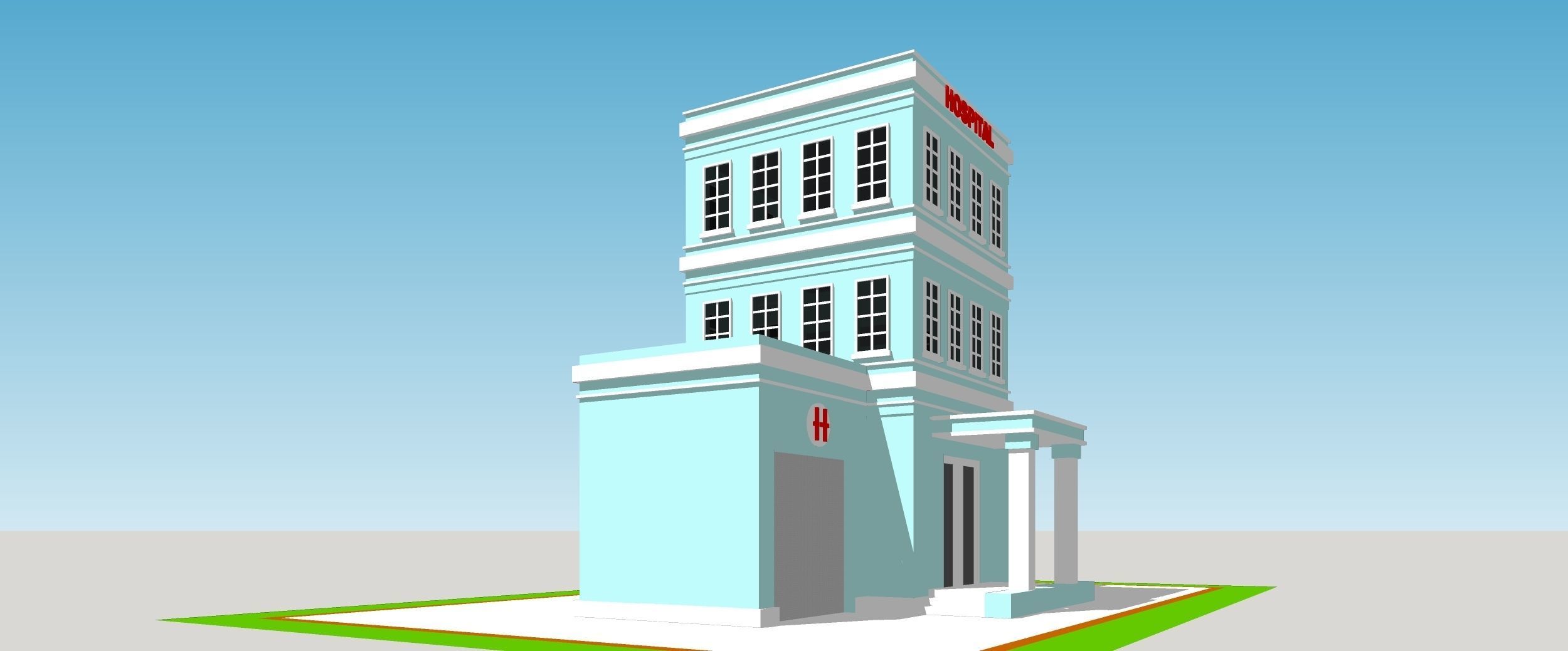 Hospital building Low-poly 3D model_2