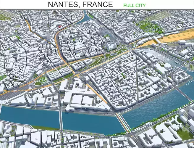 Nantes City France Low-poly 3D model