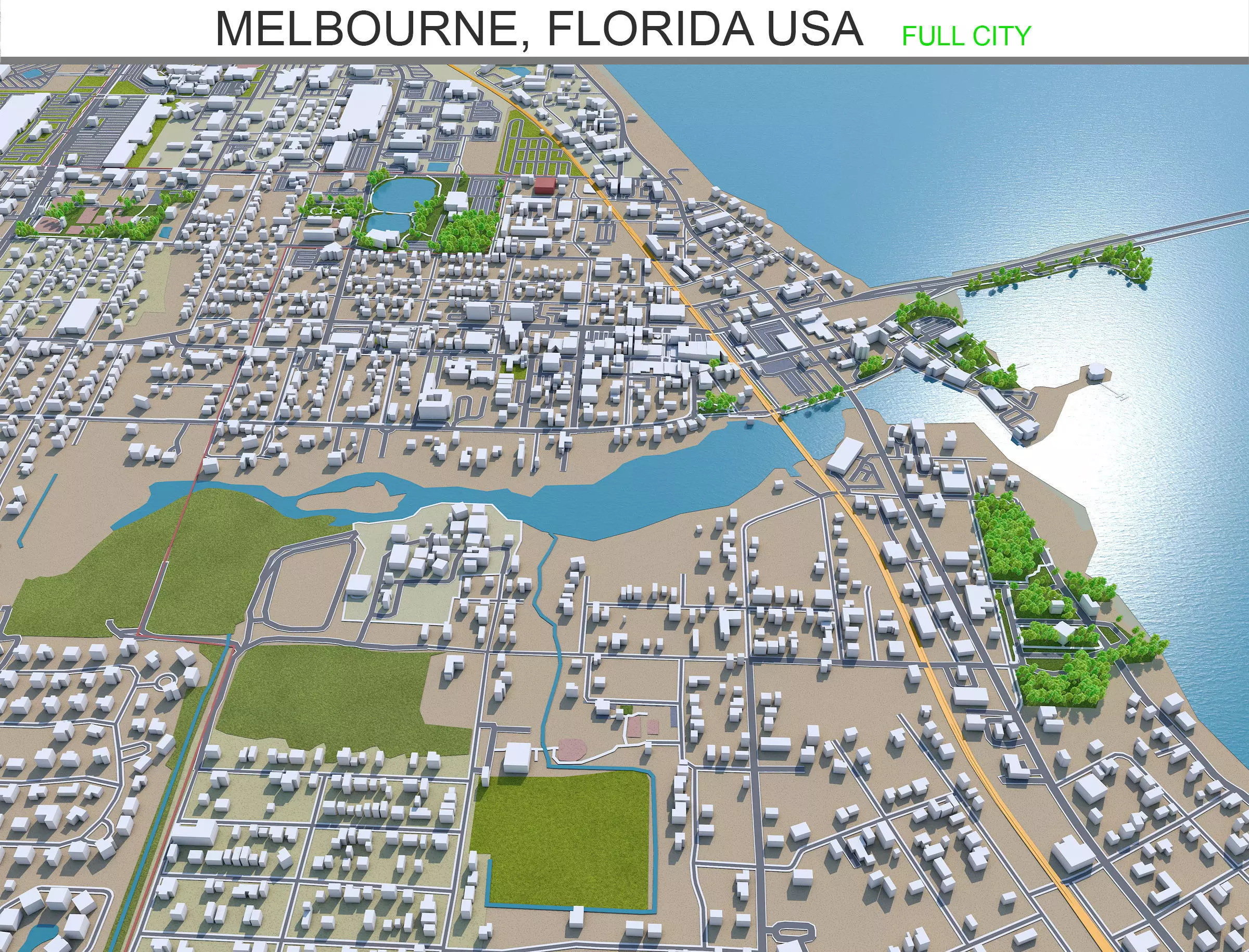 Melbourne Florida USA 40km Low-poly 3D model_0