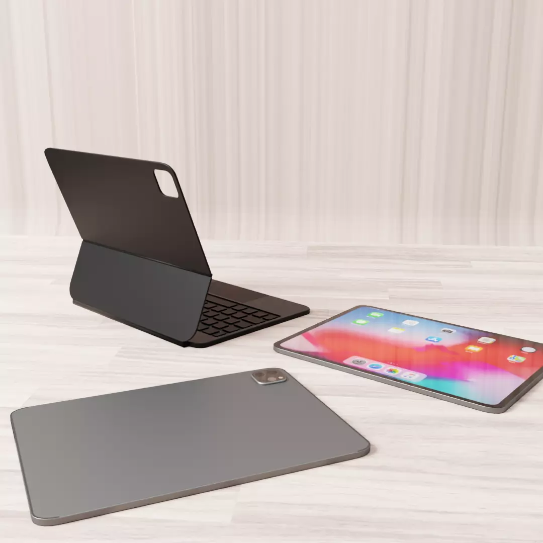 iPad pro with magic keyboard Low-poly 3D model_0