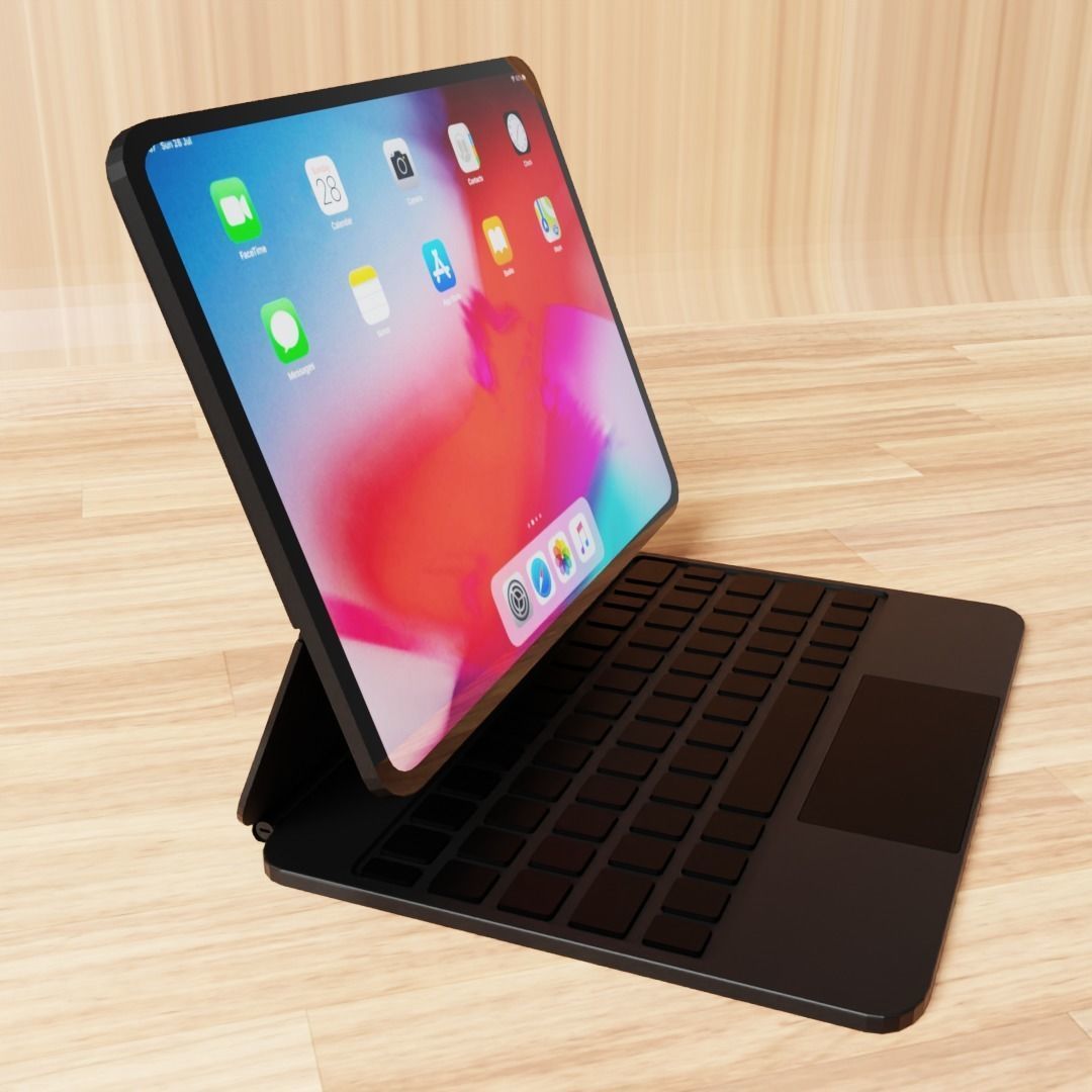 iPad pro with magic keyboard Low-poly 3D model_1