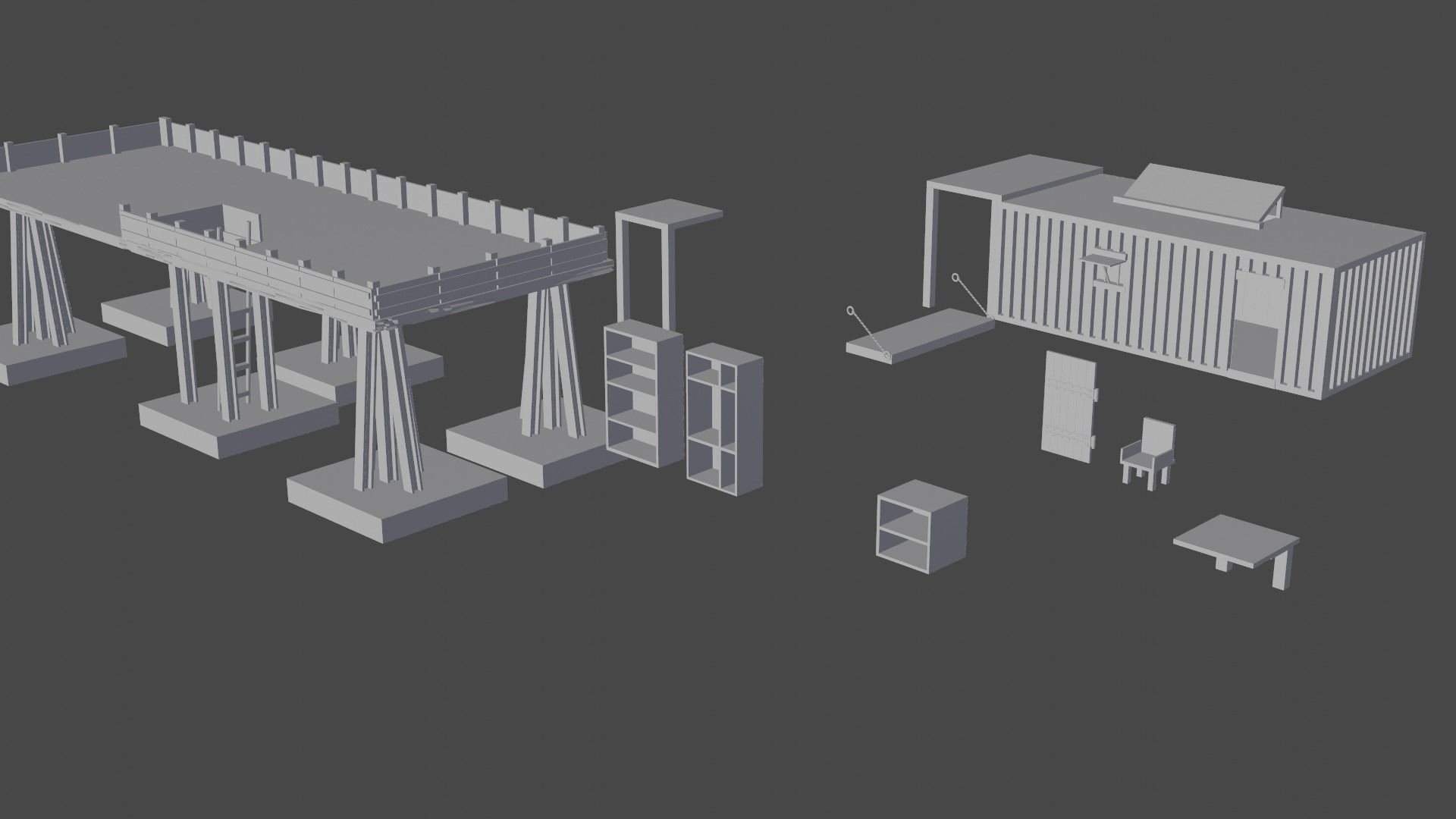 Shelter wooden structure Low-poly 3D model_1