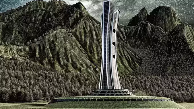 Skyscraper 3D model with Landscape Game Ready UE4 3D model