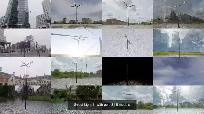 Street Light 11 with pole 3 3D Model Collection