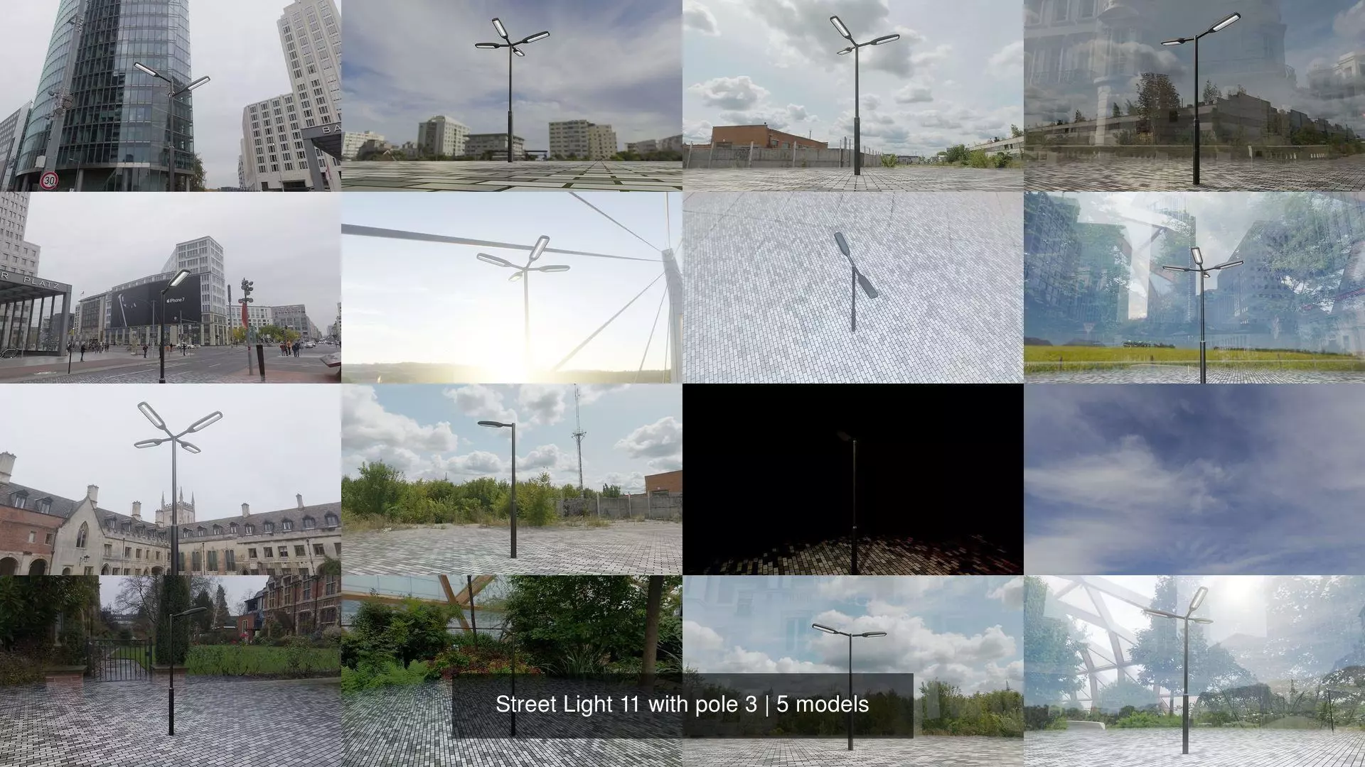 Street Light 11 with pole 3 3D Model Collection_0