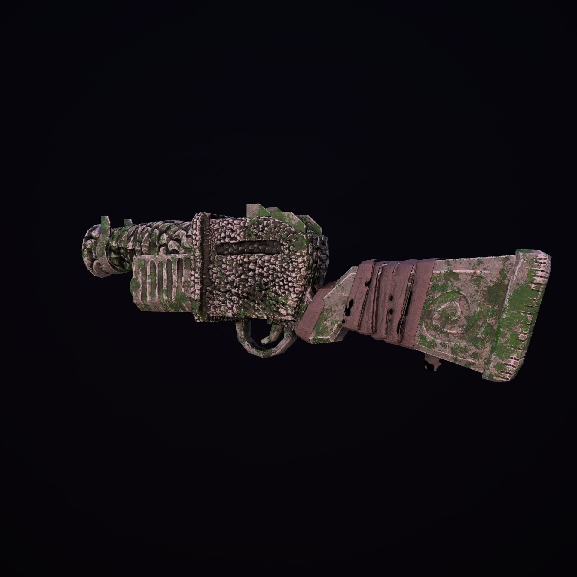 Stylize Stone Moss Gun Low-poly 3D model_6