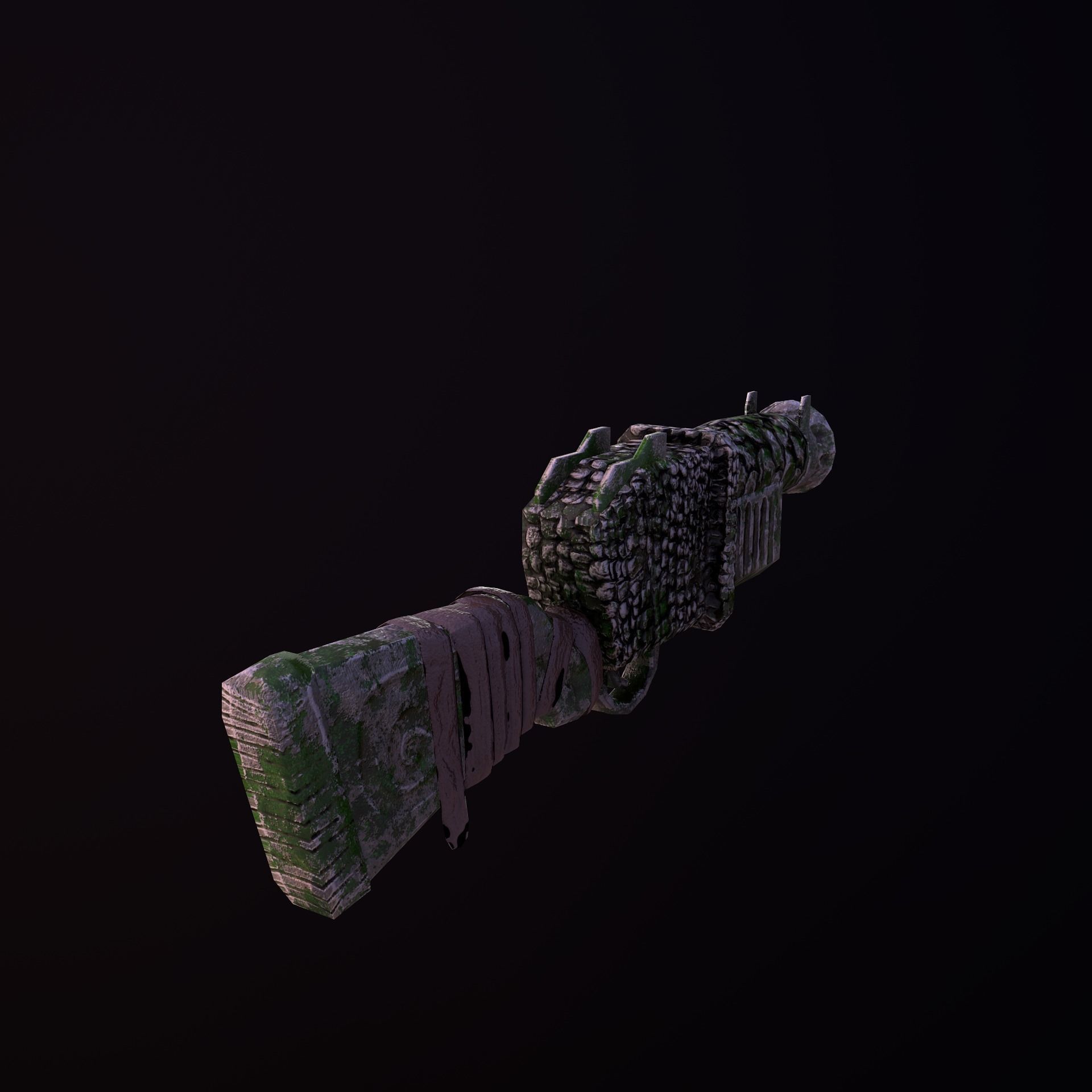 Stylize Stone Moss Gun Low-poly 3D model_7
