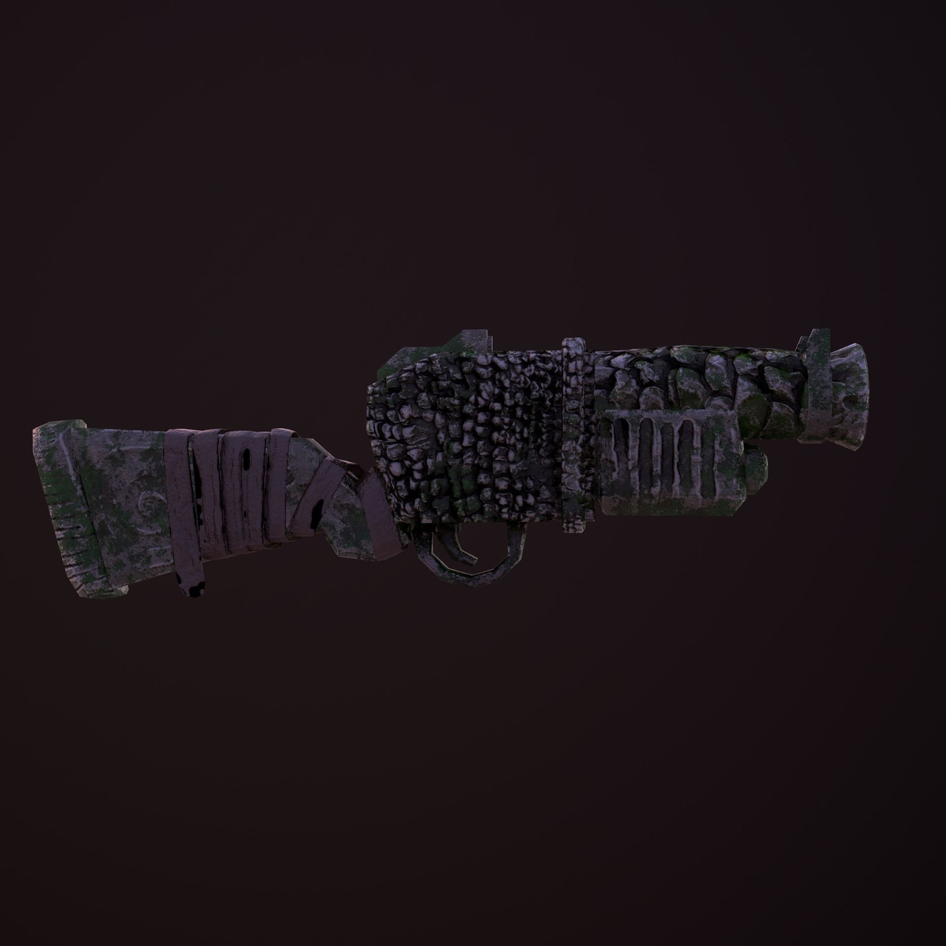 Stylize Stone Moss Gun Low-poly 3D model_5