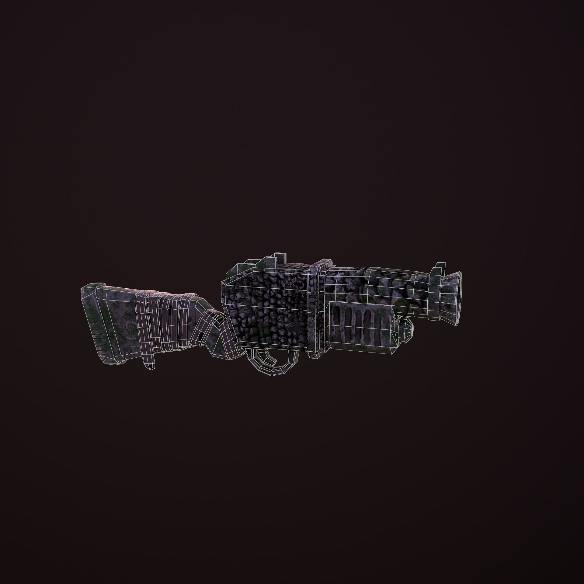 Stylize Stone Moss Gun Low-poly 3D model_9