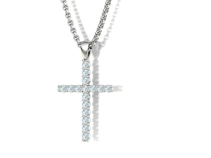 Diamond Cross Necklace with 2mm stones setting  HALF CT TW  3D print model_1