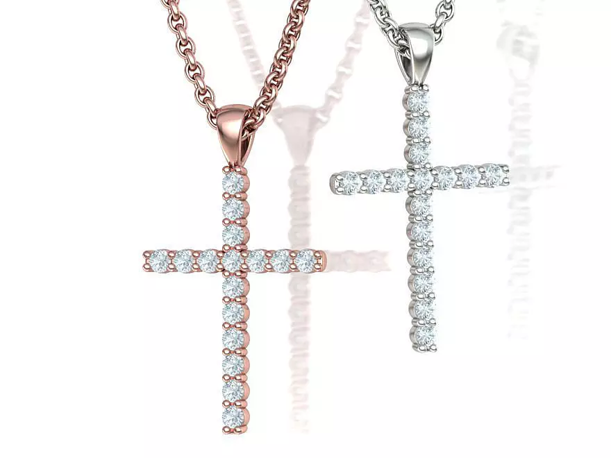 Diamond Cross Necklace with 2mm stones setting  HALF CT TW  3D print model_0