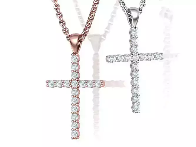 Diamond Cross Necklace with 2mm stones setting  HALF CT TW  3D print model