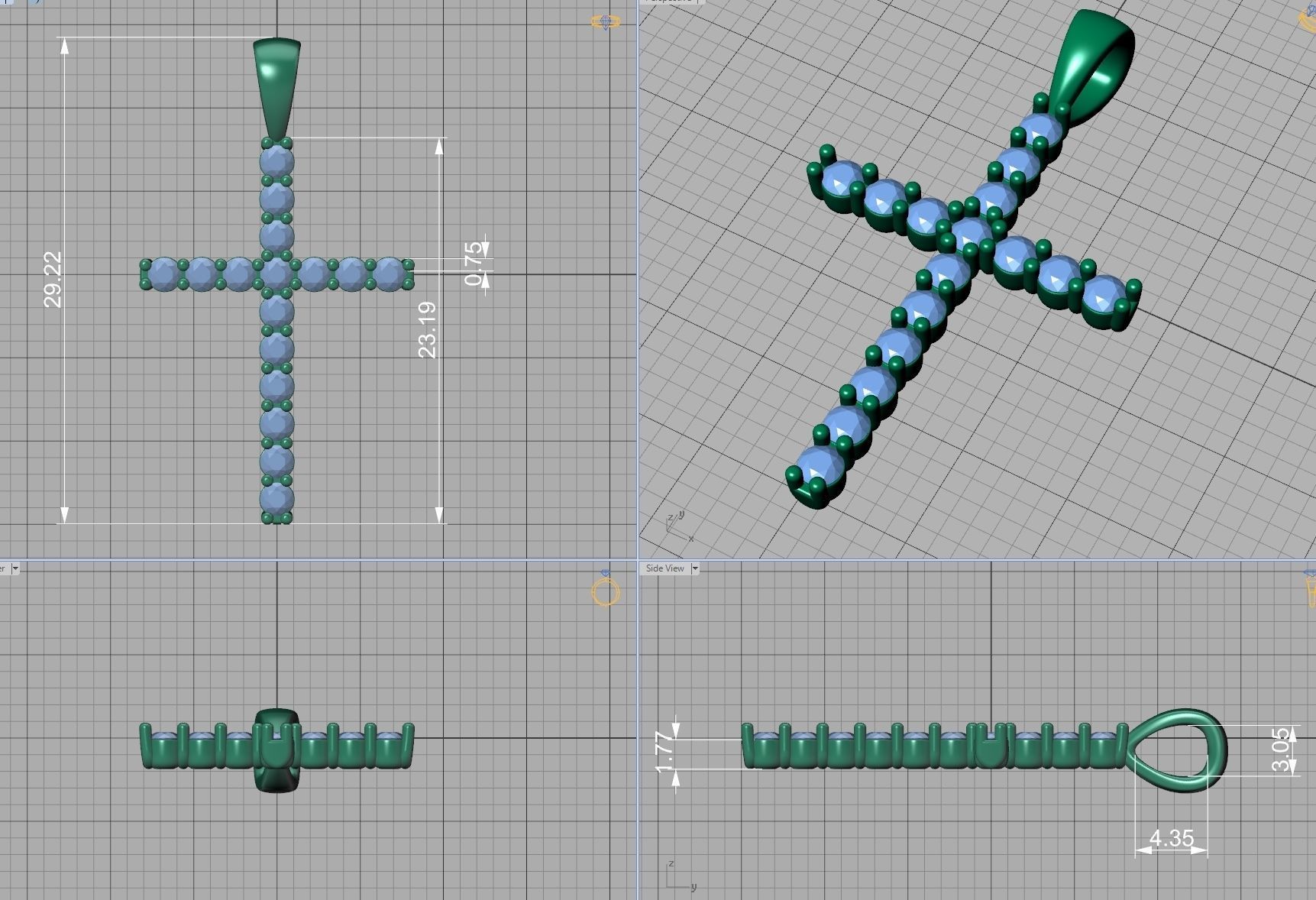 Diamond Cross Necklace with 2mm stones setting  HALF CT TW  3D print model_7