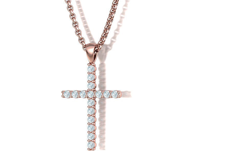 Diamond Cross Necklace with 2mm stones setting  HALF CT TW  3D print model_3