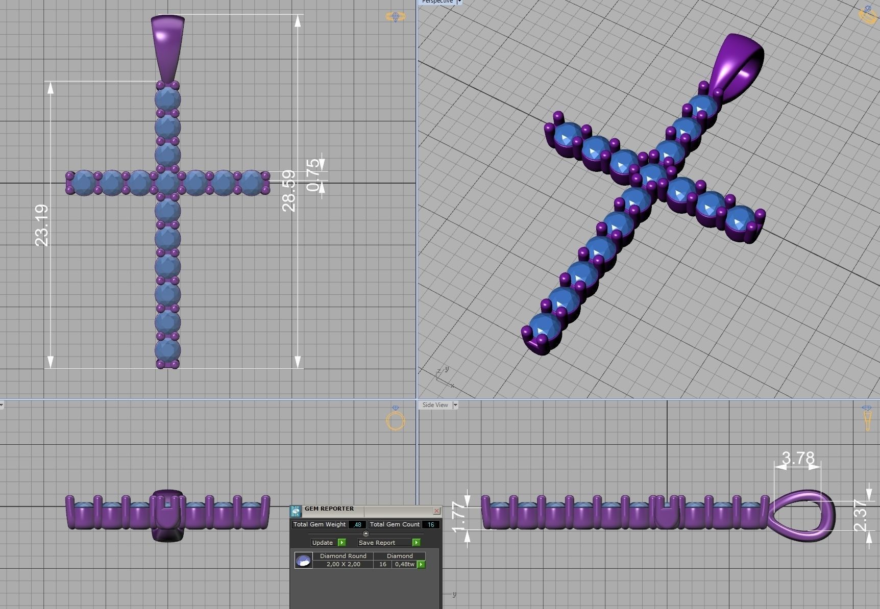 Diamond Cross Necklace with 2mm stones setting  HALF CT TW  3D print model_9