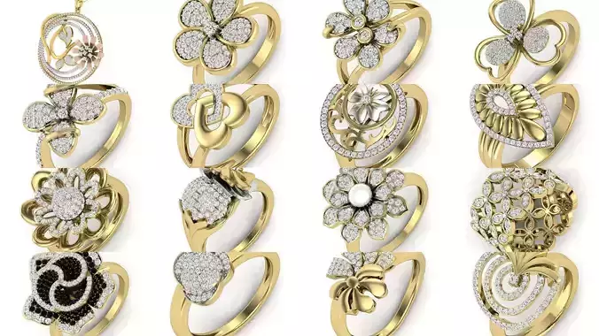 190 Flower Ring Earrings Pendant 3dm render details  3D Model Collection