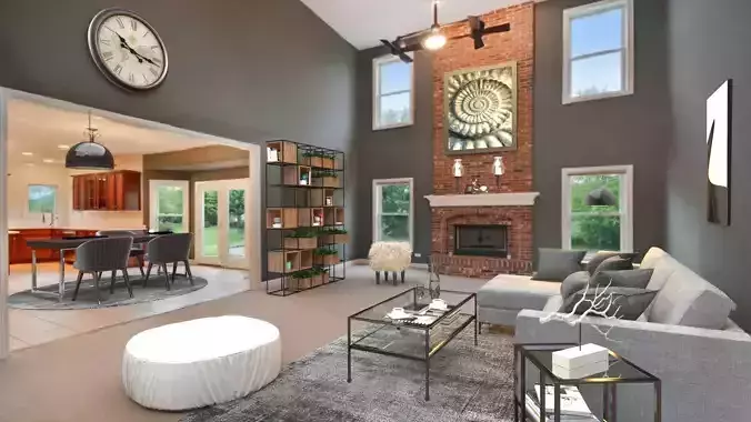 livingroom living room with brick fireplace