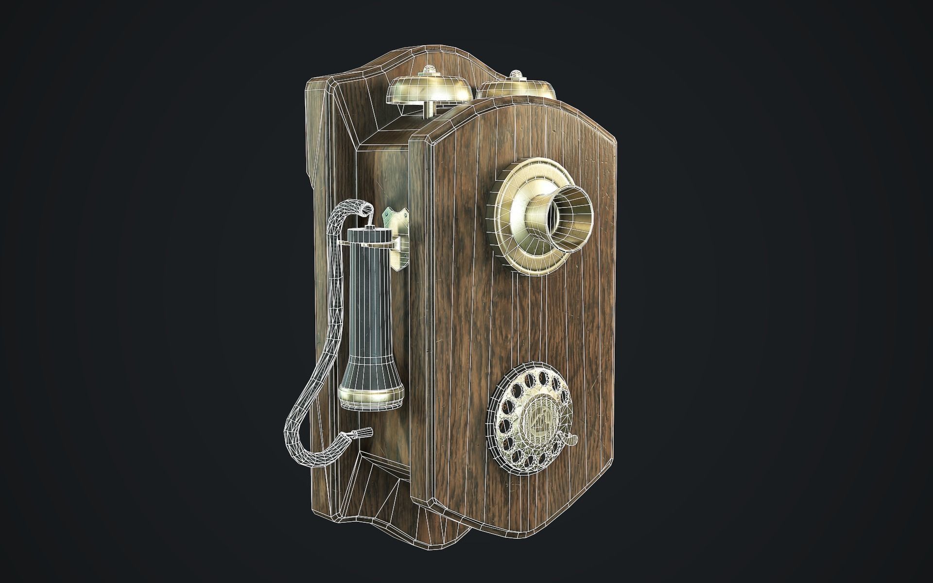 Antique Phone Low-poly 3D model_1