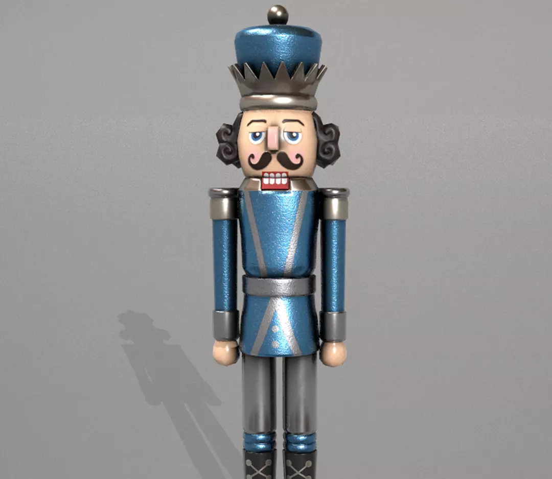 Glittery Blue Nut Cracker Low-poly 3D model_0