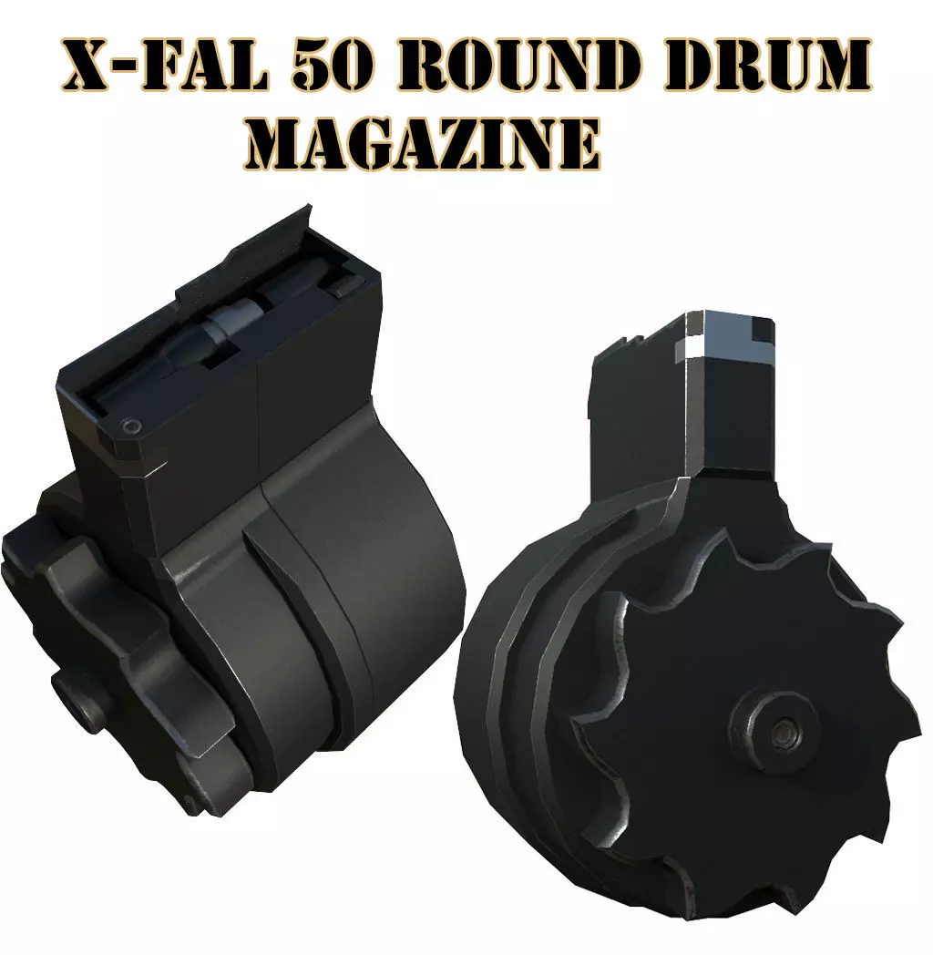 X FAL 50 Round Drum Magazine For 308 Rifles Low Poly PBR Low-poly 3D model_0