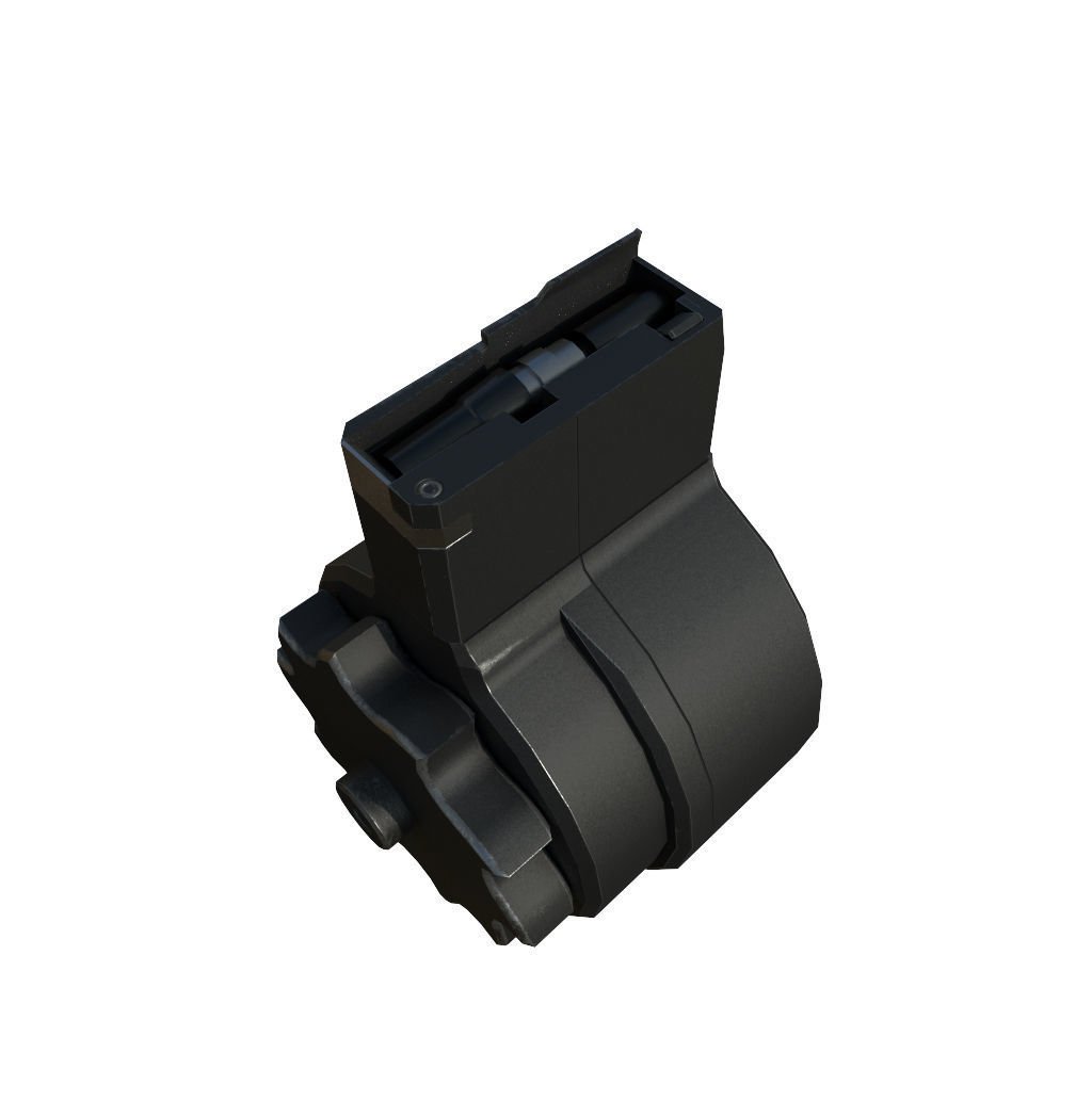 X FAL 50 Round Drum Magazine For 308 Rifles Low Poly PBR Low-poly 3D model_13